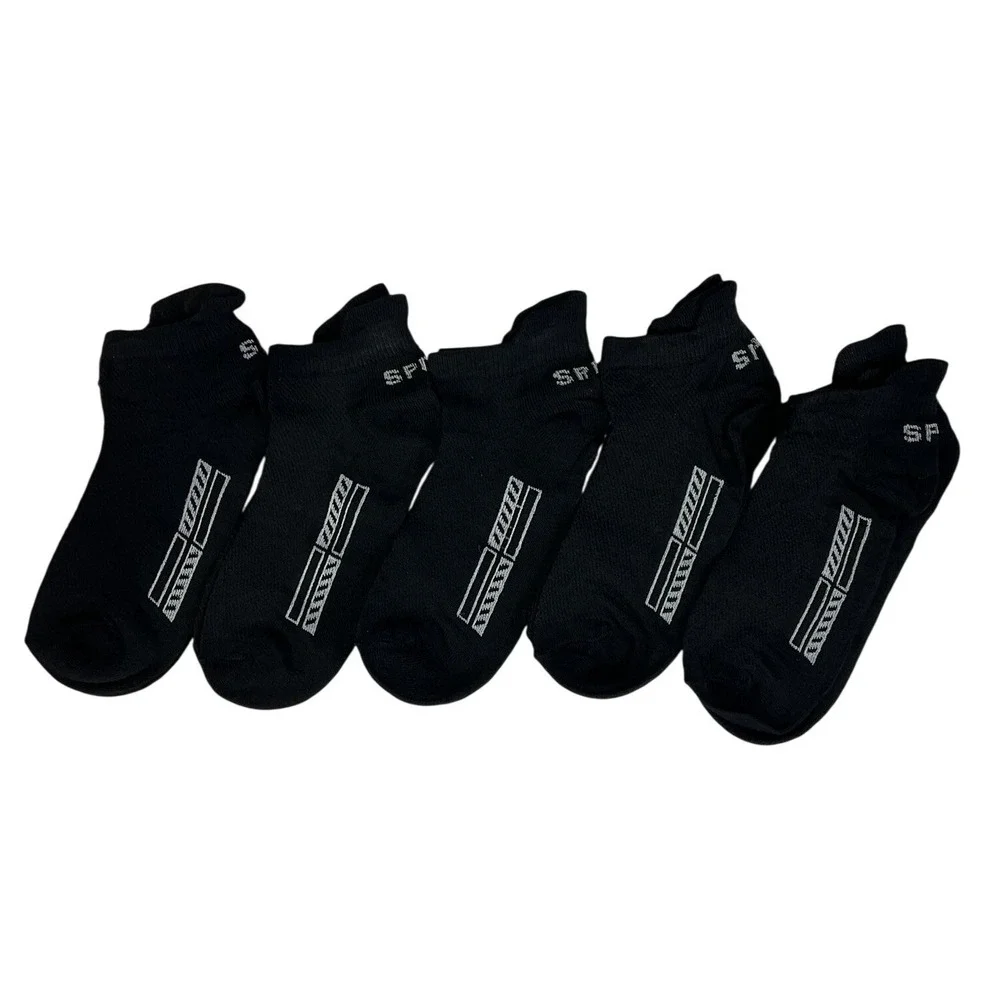 Mens Black Ankle Socks Lot‎ of 6 Athletic Cushioned Performance Socks One Size